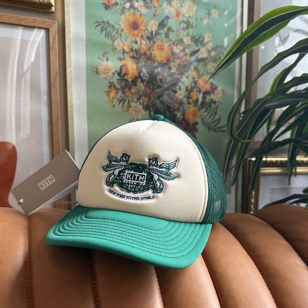 Kith Green and White Logo Trucker Hat